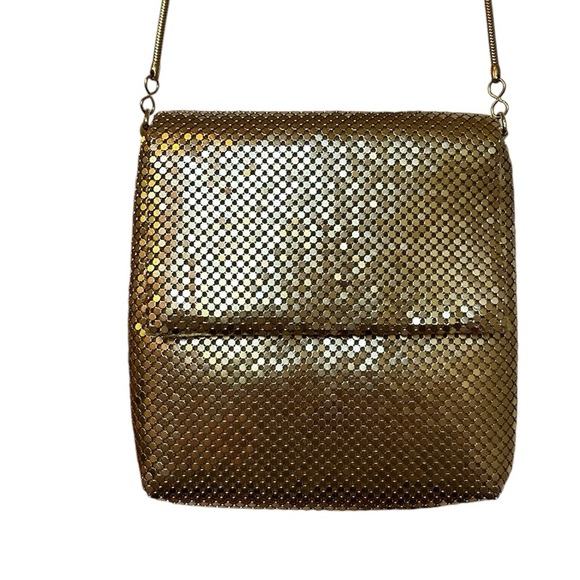 Gold Mesh Purse Handbag Evening Metal Bag Crossbody Vintage 80s 90s Top Mark - Picture 2 of 11